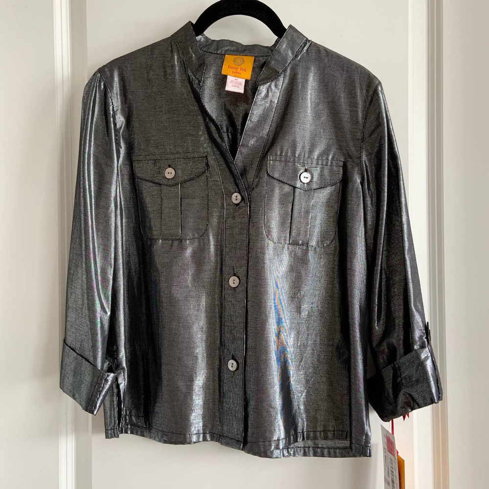 Ruby Rd Petite 6p Metallic Shimmer Button Up - image 1